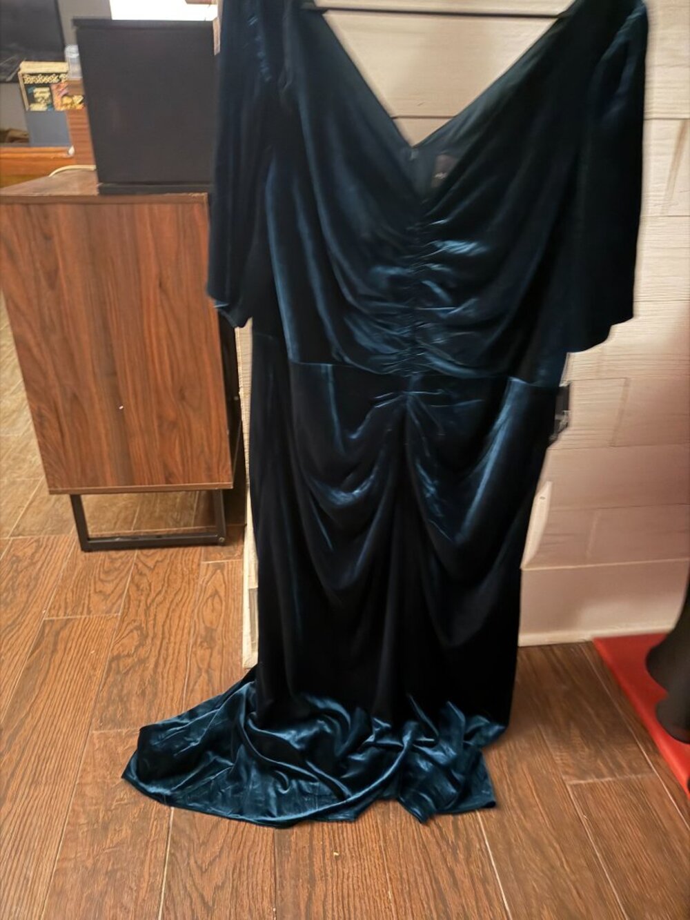 Adrianna Papell Velvet Ruched High Low Dress